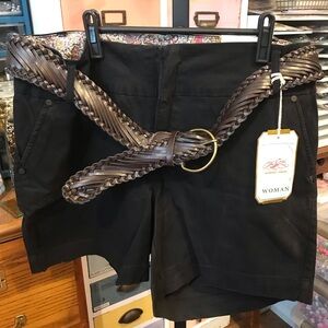 Black Shorts with Brown Braided Belt Ladies Size 18 One 5 One  Woman #2157